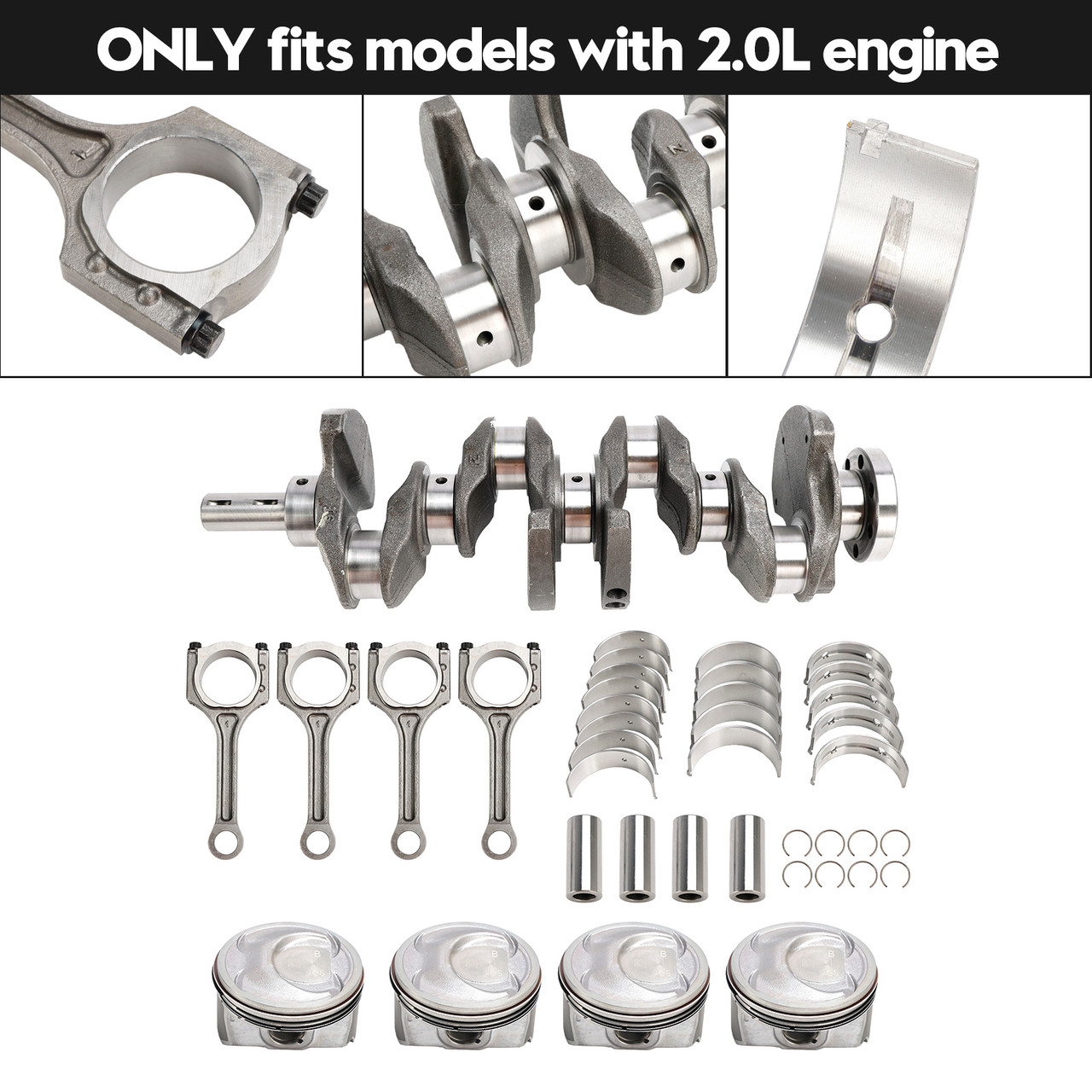 2005-2010 Kia Sportage G4KD 2.0L Engine Crankshaft Rods Piston Kit & Bearing Set 23040-2G200, 231112G010, 23510-25030 Generic
