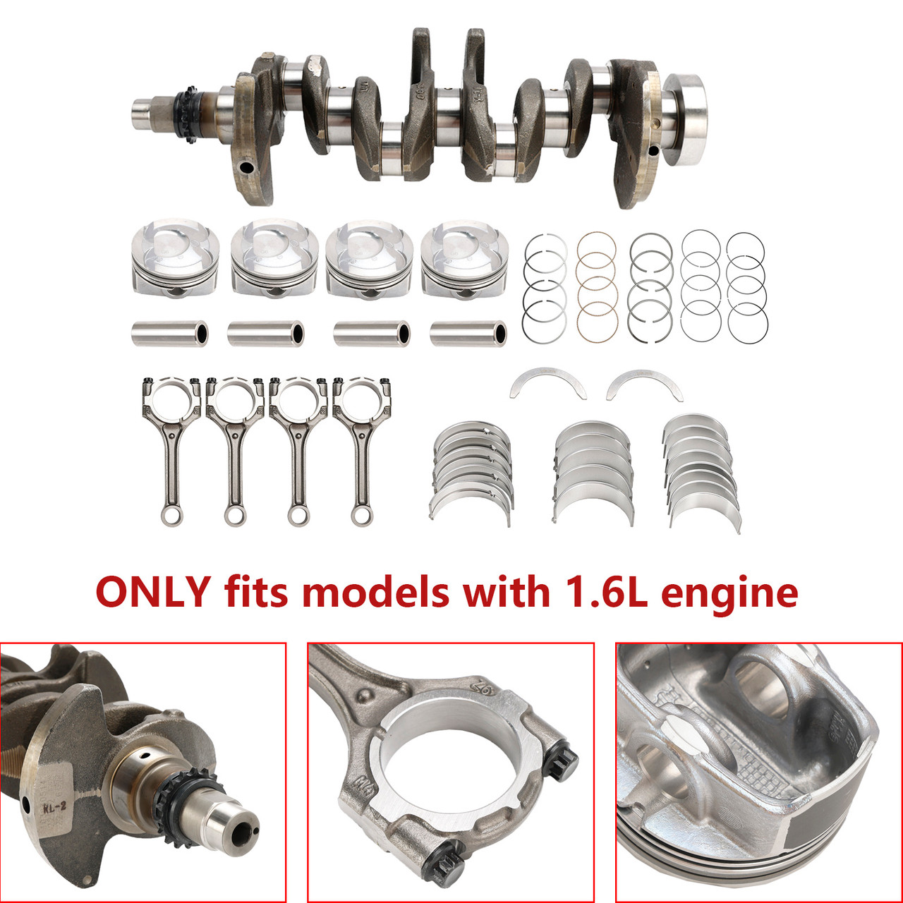 2012-2016 Kia Rio LX Hatchback 4-Door with 1.6L engine Crankshaft & Connecting Rod Piston Kit 23510 2B000, 23510 2B010, 235102B000, 235102B010 Generic
