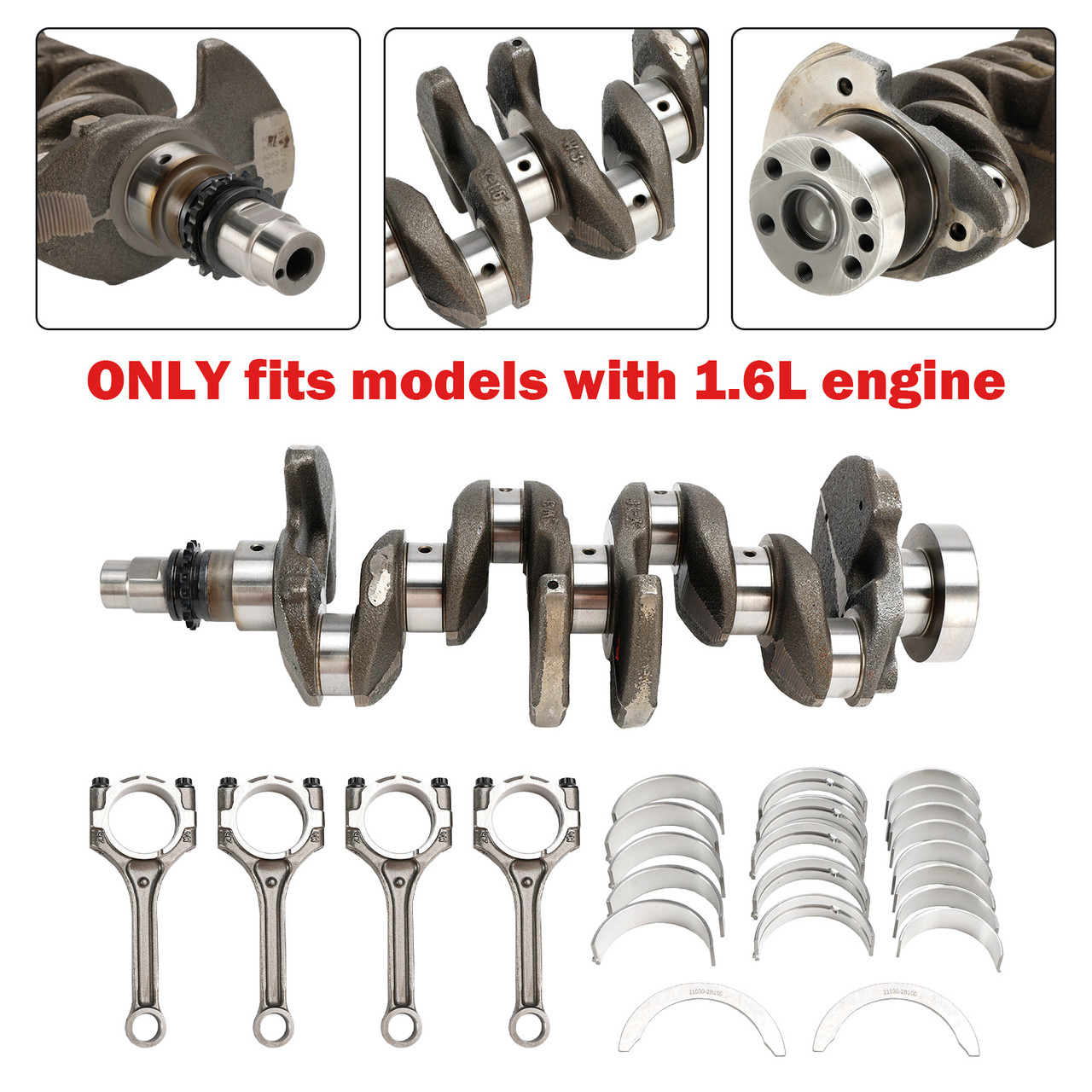 2016 Hyundai Veloster SE Hatchback 3-Door 1.6L Engine Crankshaft Con Rods & Bearing Set 23041-2B620, 23410-2B600 23510-2B010,231102B610, 603N6-2BU00,Generic
