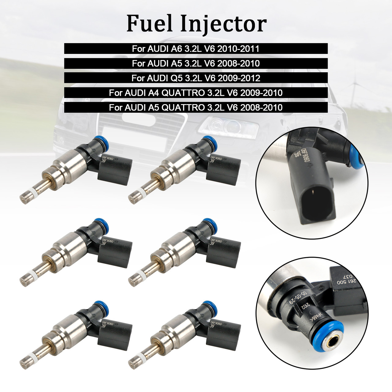 2008-2010 AUDI A5 3.2L V6 6*Fuel Injector 06E906036F, 0261500037, 06E906036AG, FIJ0035, 06E906036 F, 06E 906 036 AG, FJ1041, 800-2077N, DI-56155, FIDL2077N,Generic