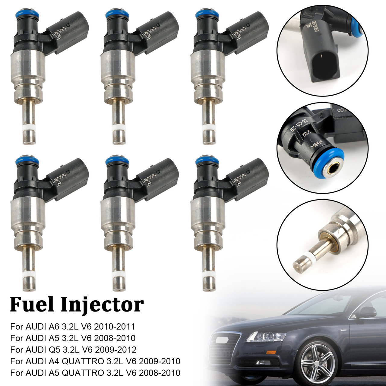 2008-2010 AUDI A5 3.2L V6 6*Fuel Injector 06E906036F, 0261500037, 06E906036AG, FIJ0035, 06E906036 F, 06E 906 036 AG, FJ1041, 800-2077N, DI-56155, FIDL2077N,Generic