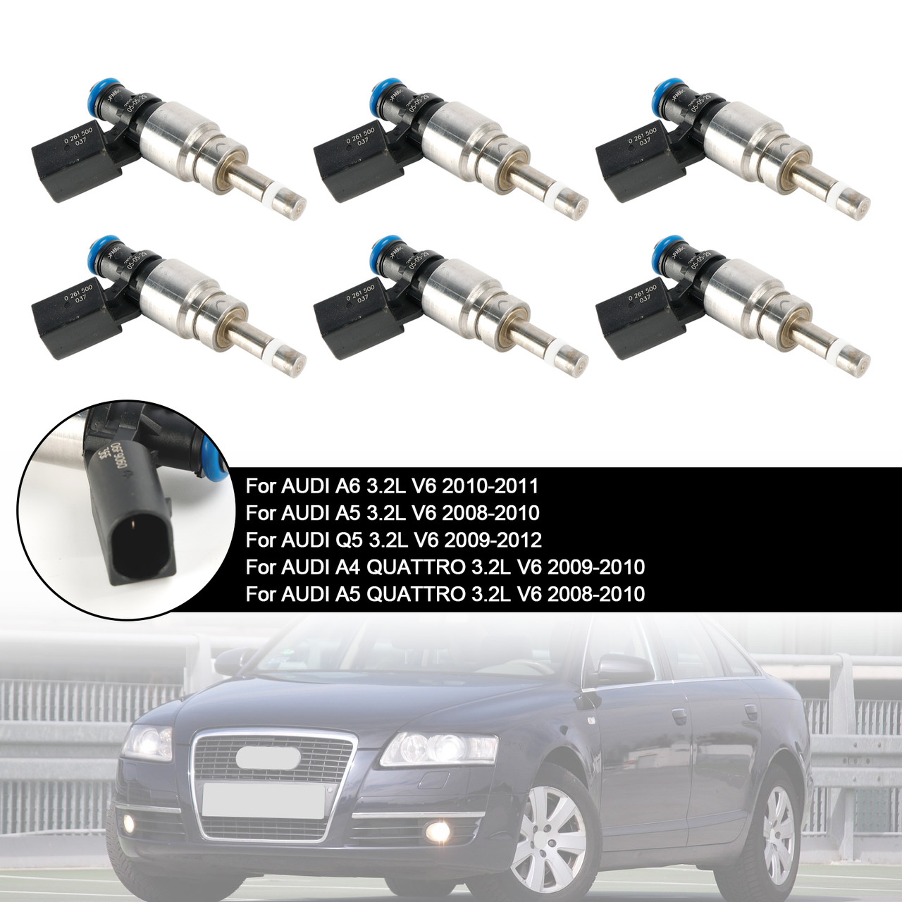 2008-2010 AUDI A5 QUATTRO 3.2L V6 6*Fuel Injector 06E906036F, 0261500037, 06E906036AG, FIJ0035, 06E906036 F, 06E 906 036 AG, FJ1041, 800-2077N, DI-56155,Generic