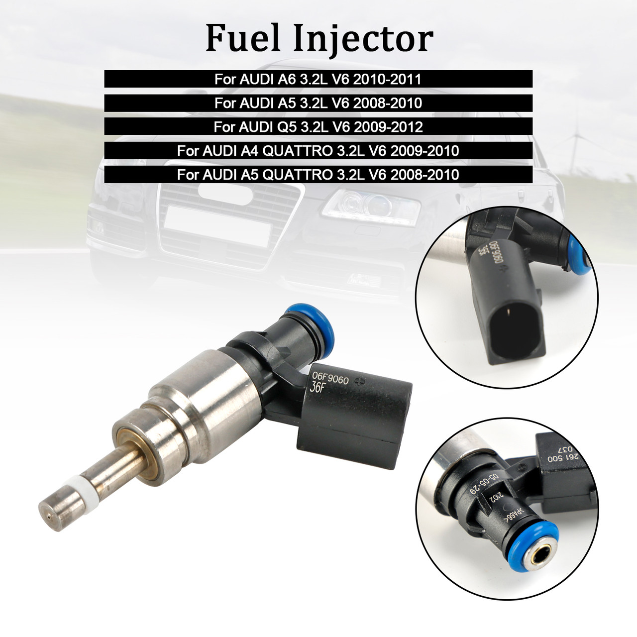 2010-2011 AUDI A6 3.2L V6 1*Fuel Injector 06E906036F, 0261500037, 06E906036AG, FIJ0035, 06E906036 F, 06E 906 036 AG, FJ1041, 800-2077N, DI-56155,silver Generic
