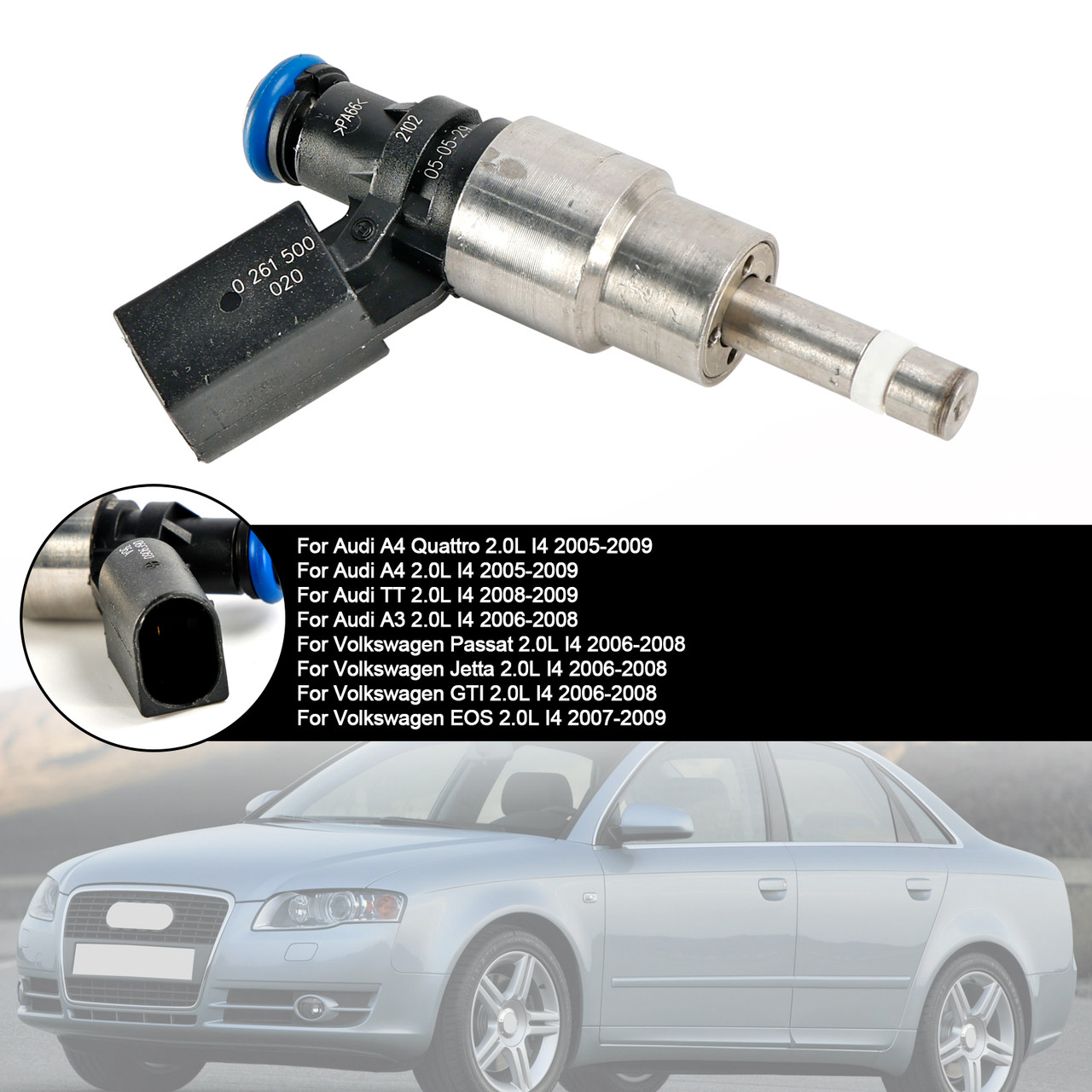2006-2008 Volkswagen Jetta 2.0L I4 1*Fuel Injector 06F906036A, 0261500020, 0261500020, 061500021, 06D998907, 06D998907, 0261500021 silver Generic