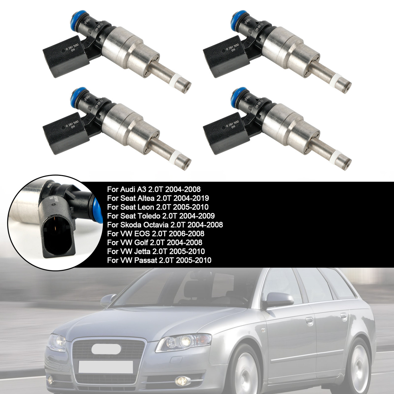 2004-2008 Audi A3 2.0T 4*Fuel Injector 06F906036D, 06D906036B, 0261500011, 0261500011, 06D906036B Generic