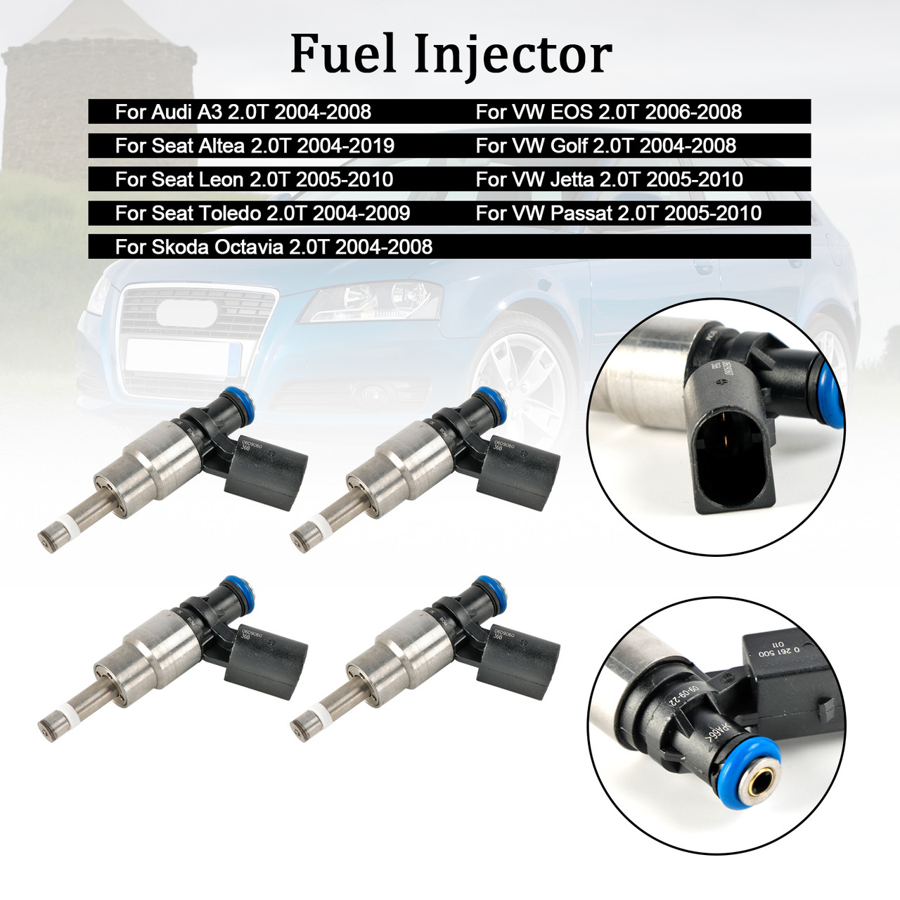 2004-2008 Skoda Octavia 2.0T 4*Fuel Injector 06F906036D, 06D906036B, 0261500011, 0261500011, 06D906036B Generic