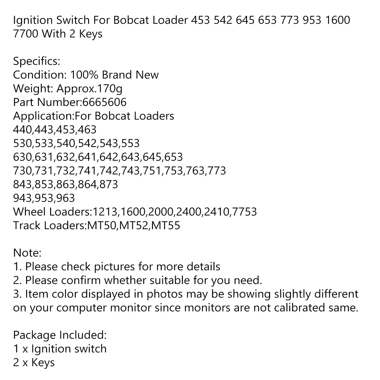 Ignition Switch For Bobcat Loader 453 542 645 653 773 953 1600 7700 With 2 Keys