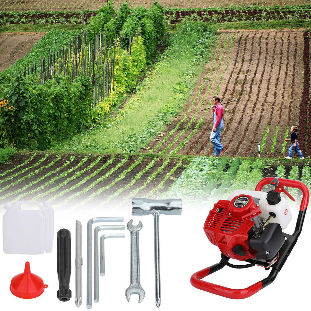 52cc 2-Stroke Gasoline Gas One Man Post Hole Digger Earth Auger Machine 2hp EPA