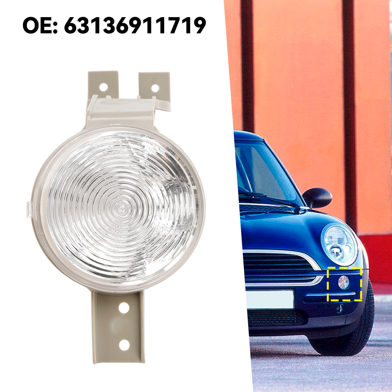 2001-2007 Mini Cooper Convertible Front Left Indicator Light Lamp Flasher Clear Lens 63136911719 Generic