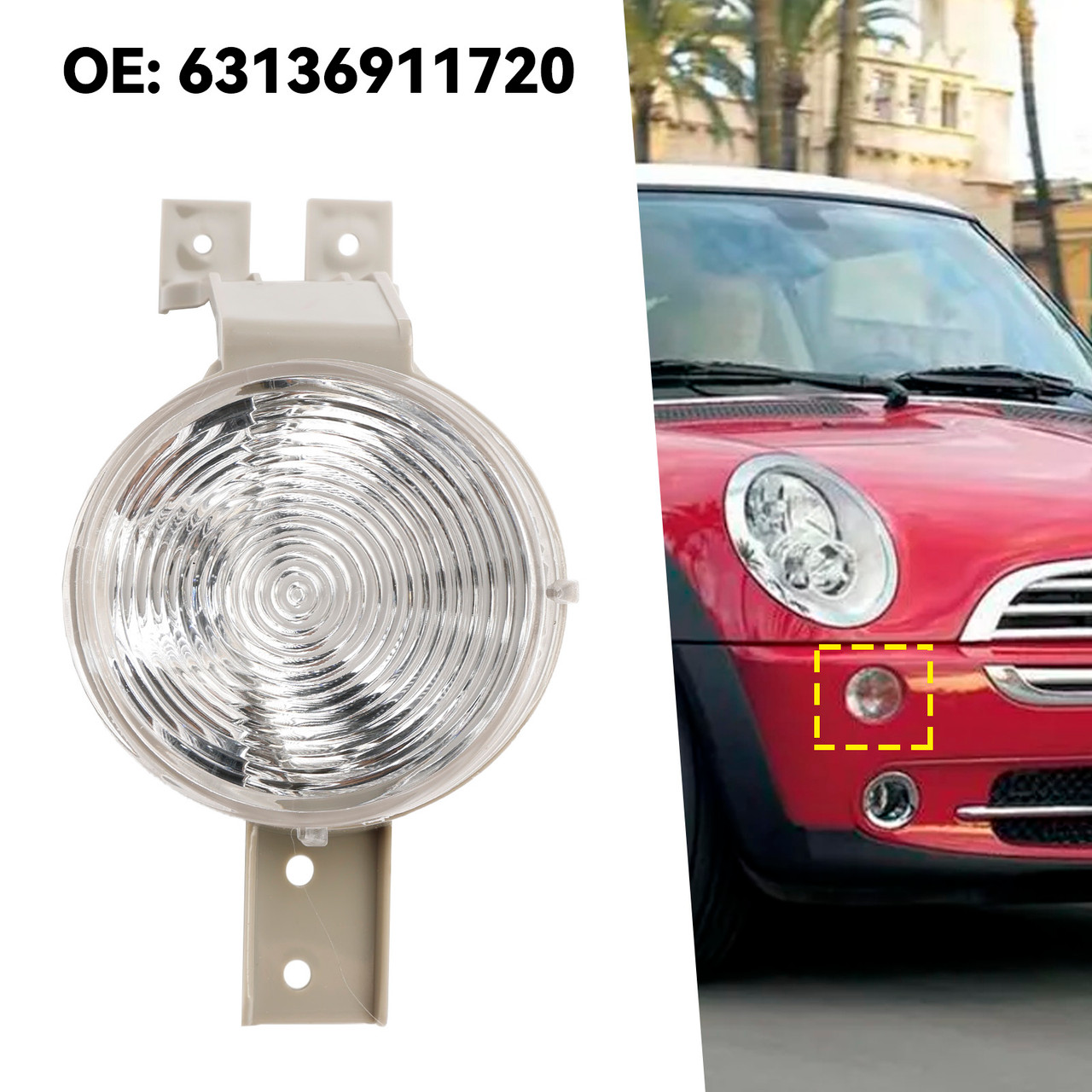 2001-2007 Mini Cooper Convertible Front Right Indicator Light Lamp Flasher Clear Lens 63136911719 Generic