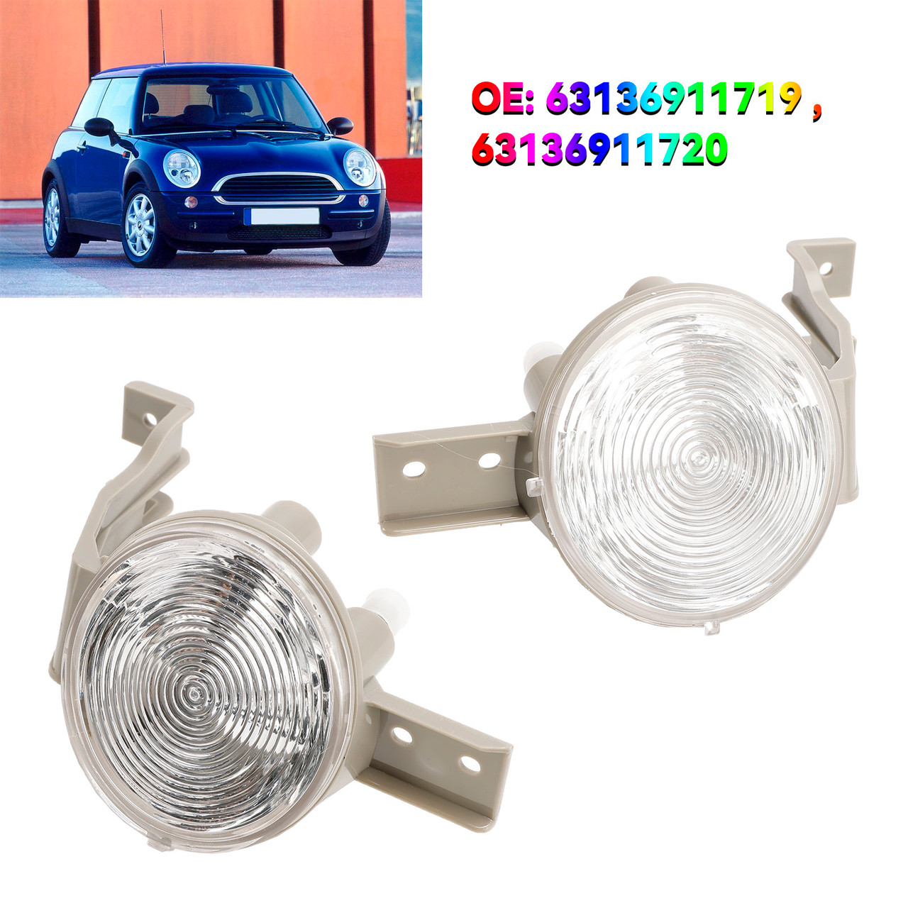 2001-2007 Mini Cooper Convertible Front Lrft+Right Indicator Light Lamp Flasher Clear Lens 63136911719 Generic