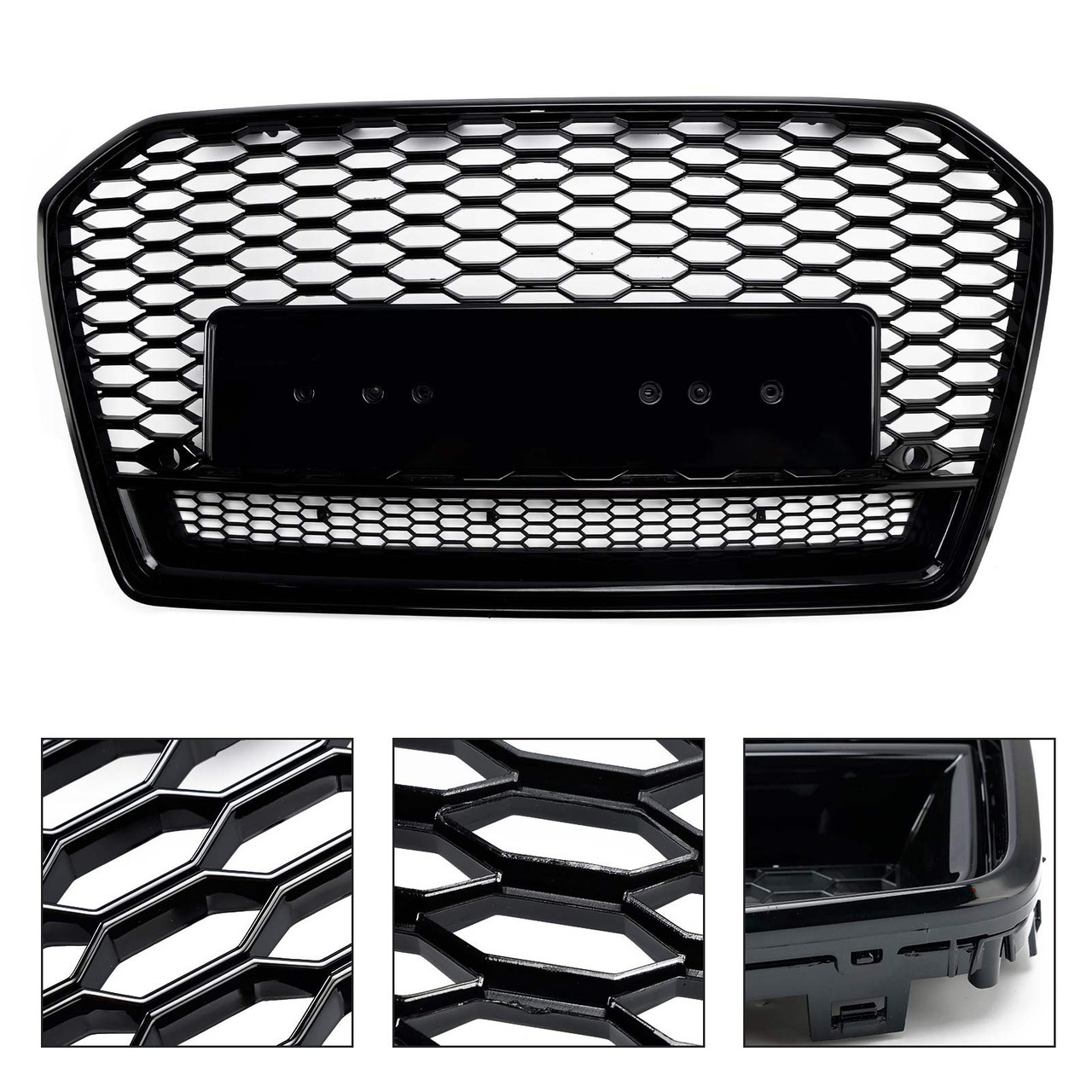 2016-2018 Audi S6 A6 (C7) C7PA RS6 Style Honeycomb Mesh Front Grille Gloss Black Generic