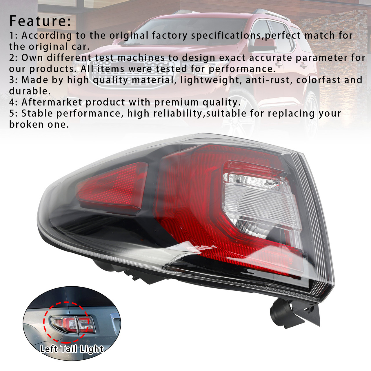 2013-2016 GMC Acadia Left Tail Light Brakelight Lamp 84051375 Generic