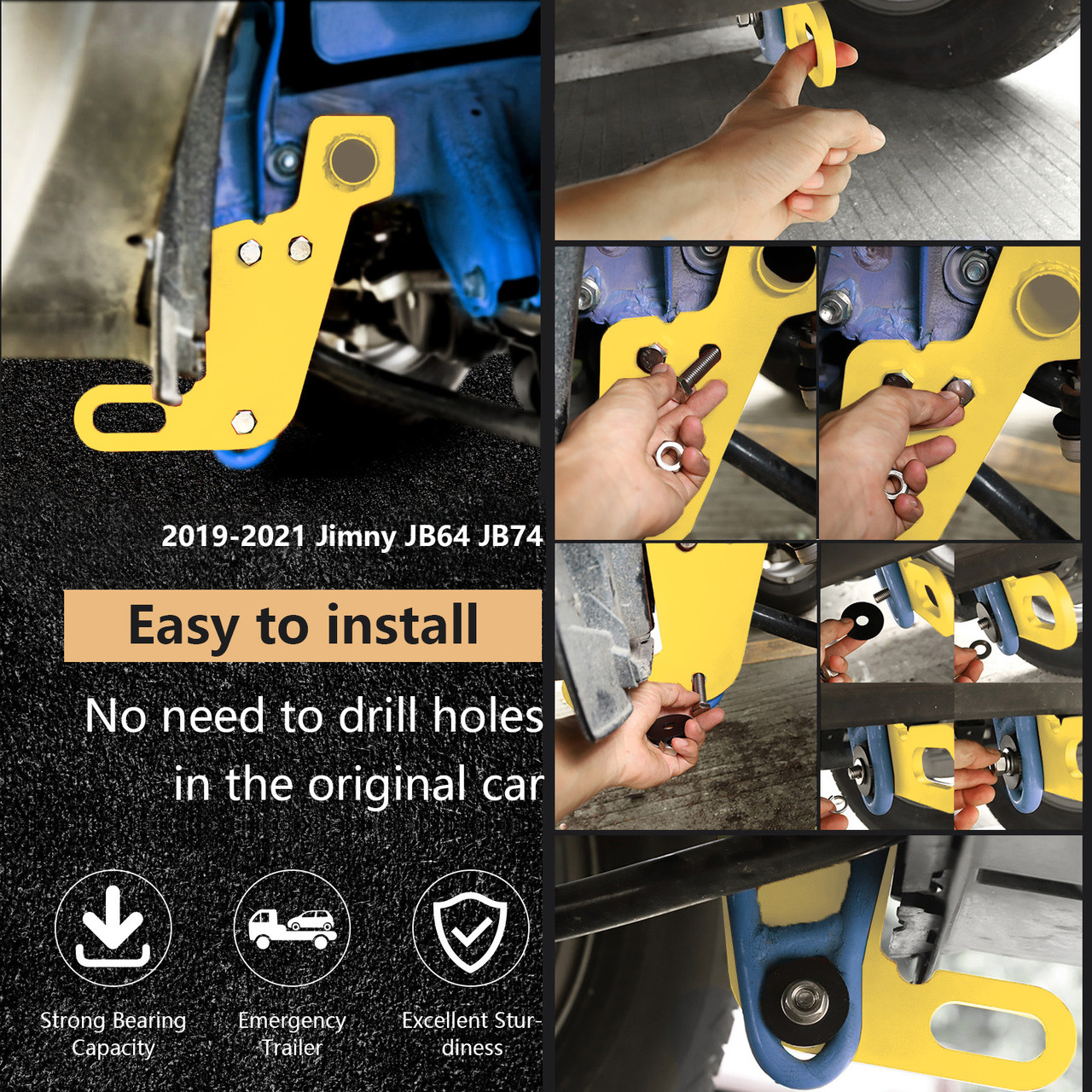 2019-2023 Suzuki Jimny Left Front Towing Hitch Trailer Hitch JB64W JB74 Yellow Generic