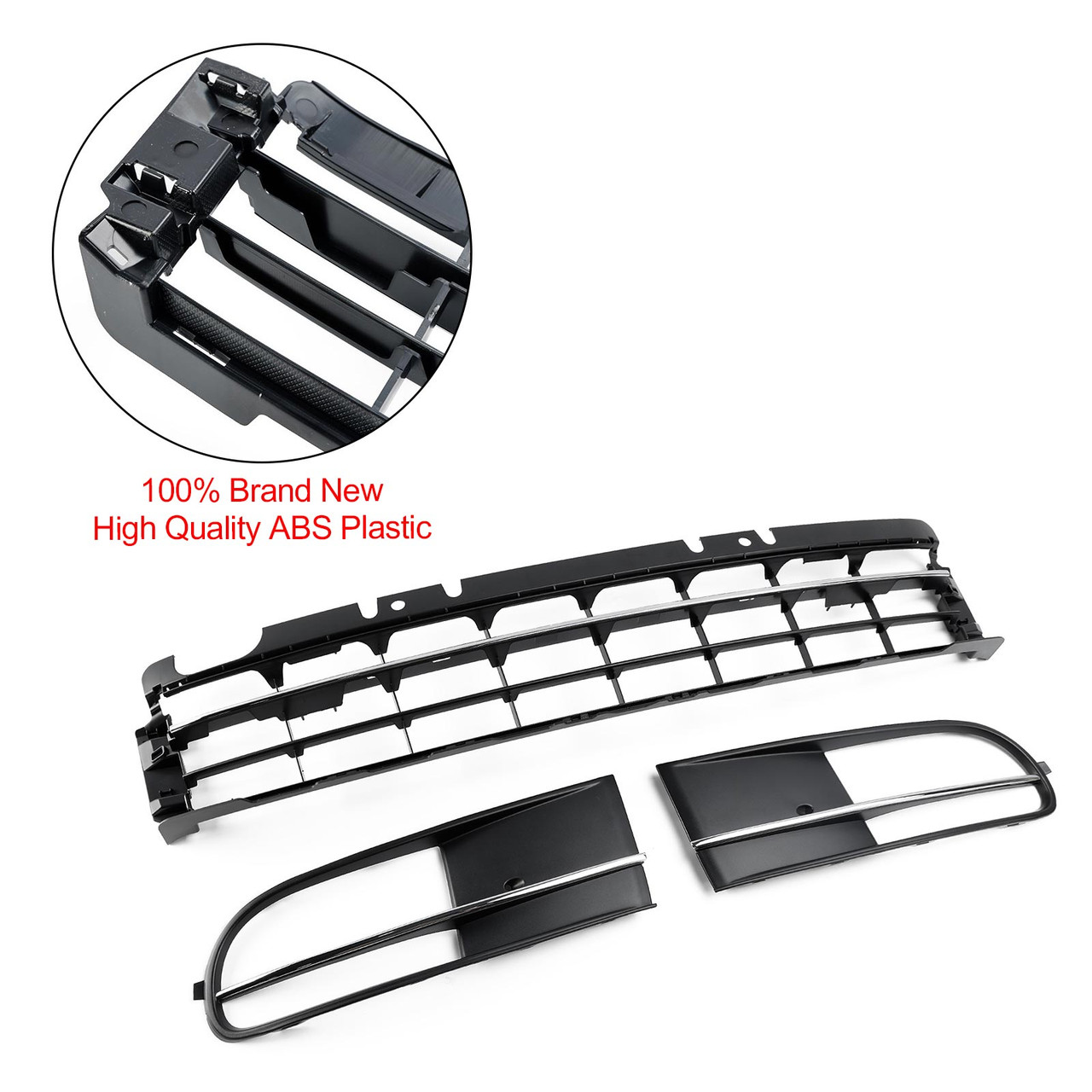 2012-2016 VW Beetle Front Bumper Lower Grille + Fog Light Grille W/ Chrome Generic