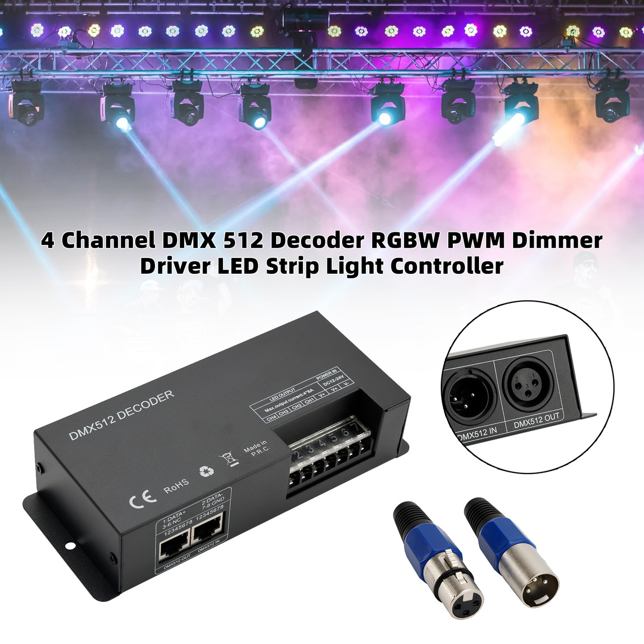 4 Channel DMX 512 Decoder RGBW PWM Dimmer Driver LED Strip Light