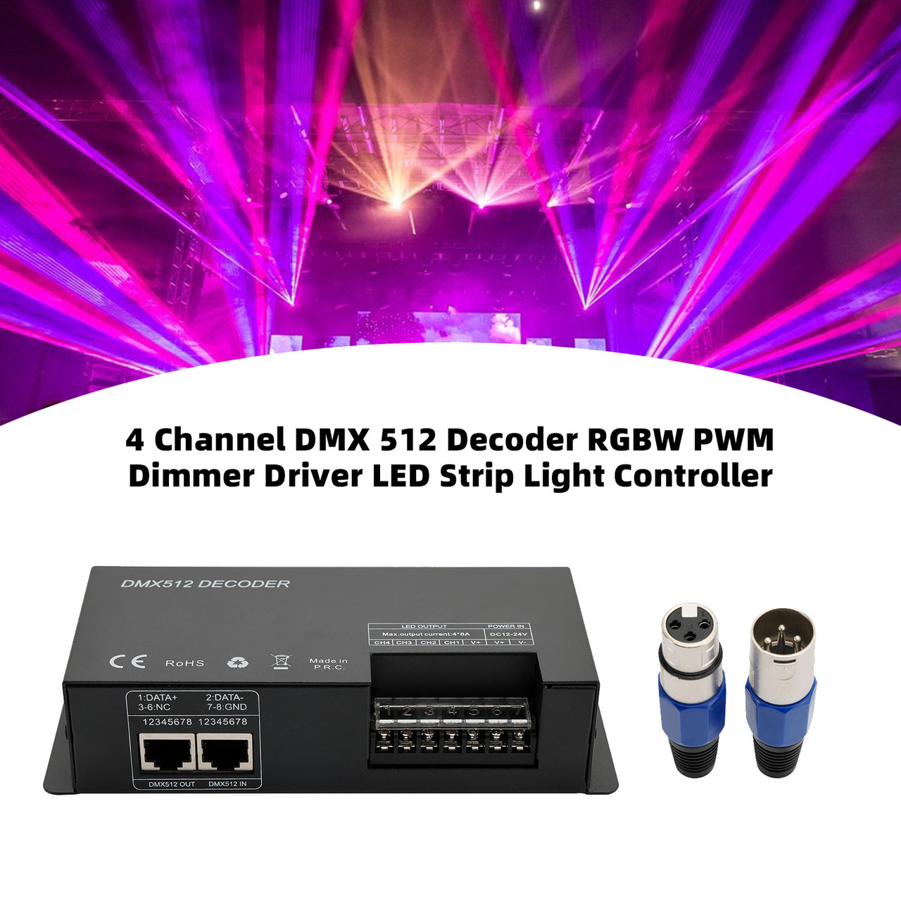 4 Channel DMX 512 Decoder RGBW PWM Dimmer Driver LED Strip Light