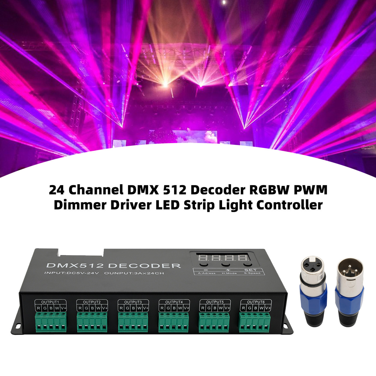 24 Channel DMX 512 Decoder RGBW PWM Dimmer Driver LED Strip Light
