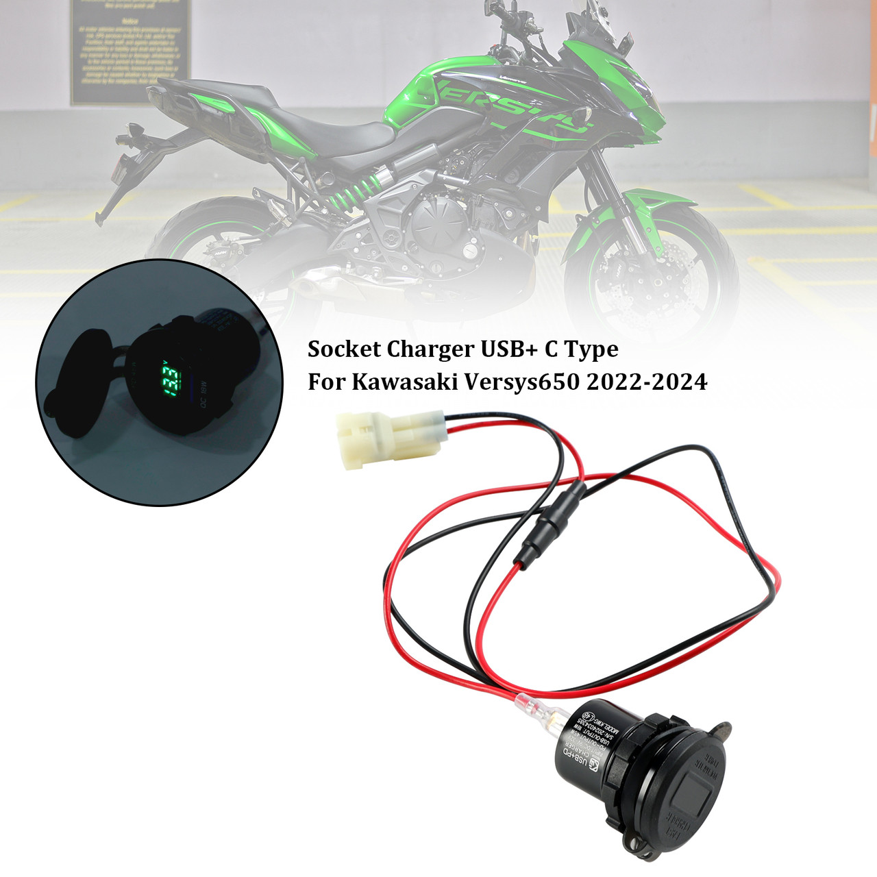 2022-2024 Kawasaki Versys 650 12V Socket Charger USB+C Type Quick