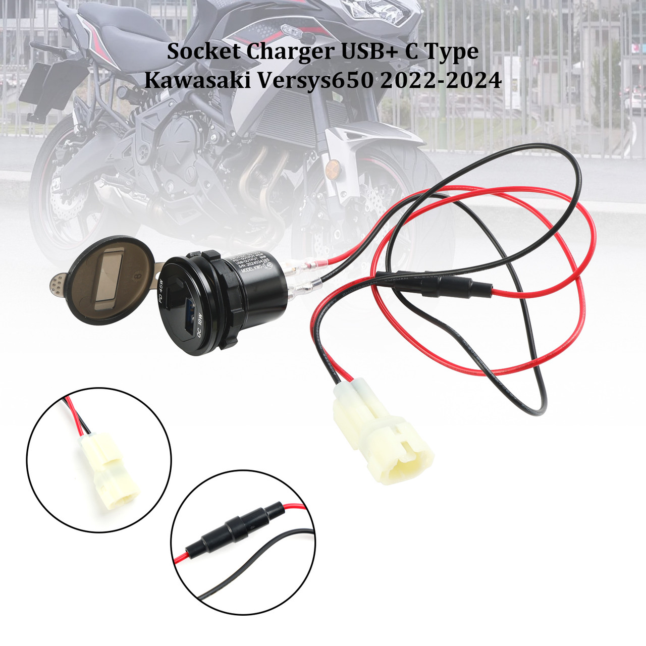 2022-2024 Kawasaki Versys 650 12V Socket Charger USB+C Type Quick Black Generic