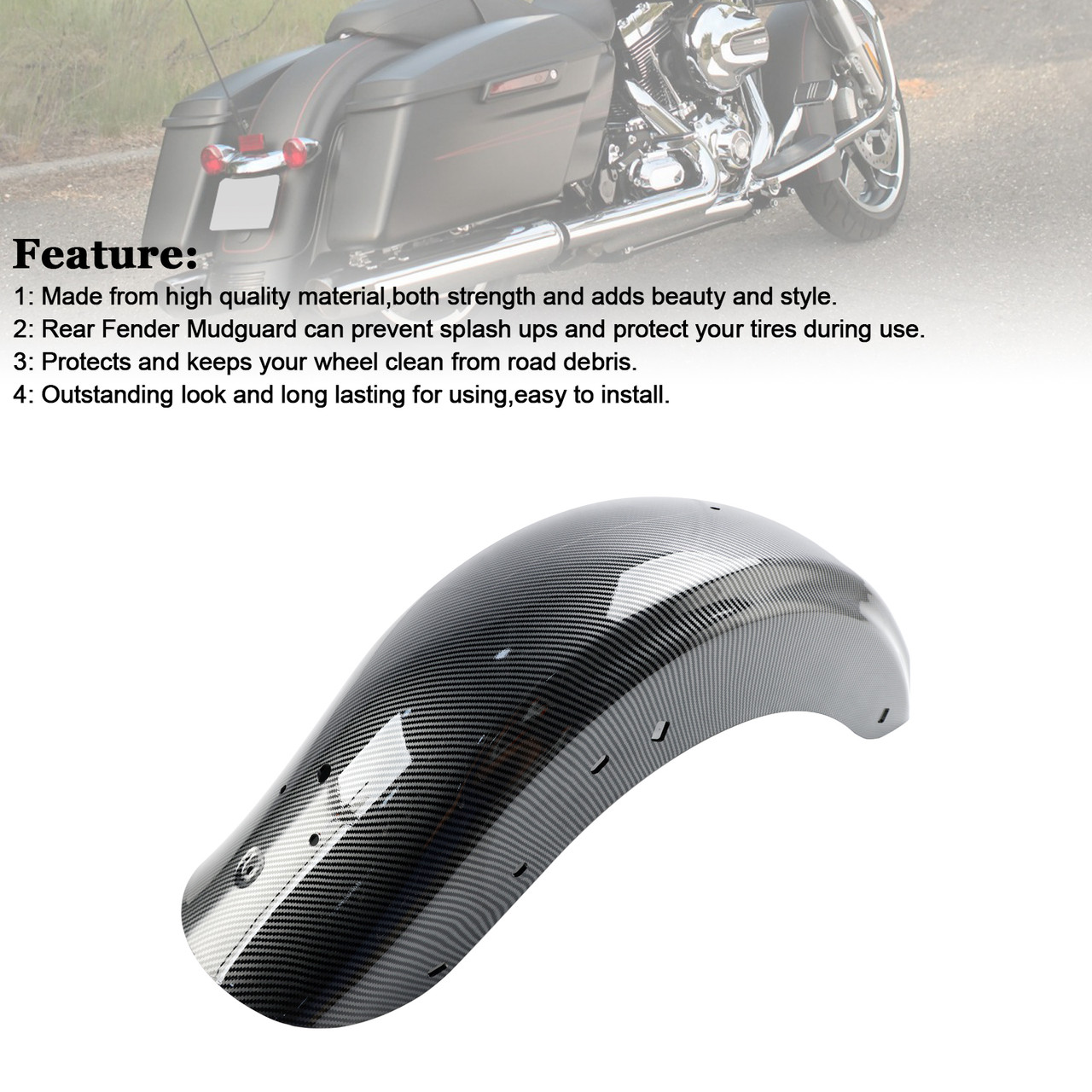 2009-2024 Touring Electra Street Road Glide Rear Fender Mudguard Fairing Carbon Generic