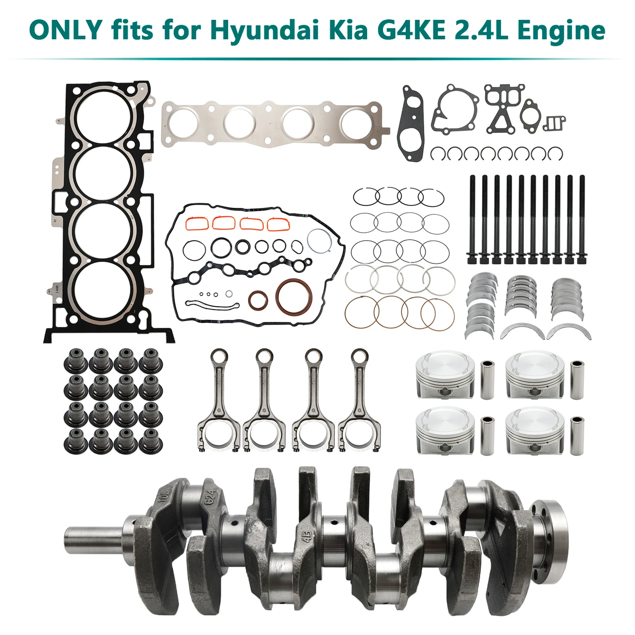 2007-2020 Hyundai Azera Grandeur Santa Fe Sonata Tucson G4KE 2.4L Engine Overhaul Rebuild Kit & Crankshaft & Con Rods Generic