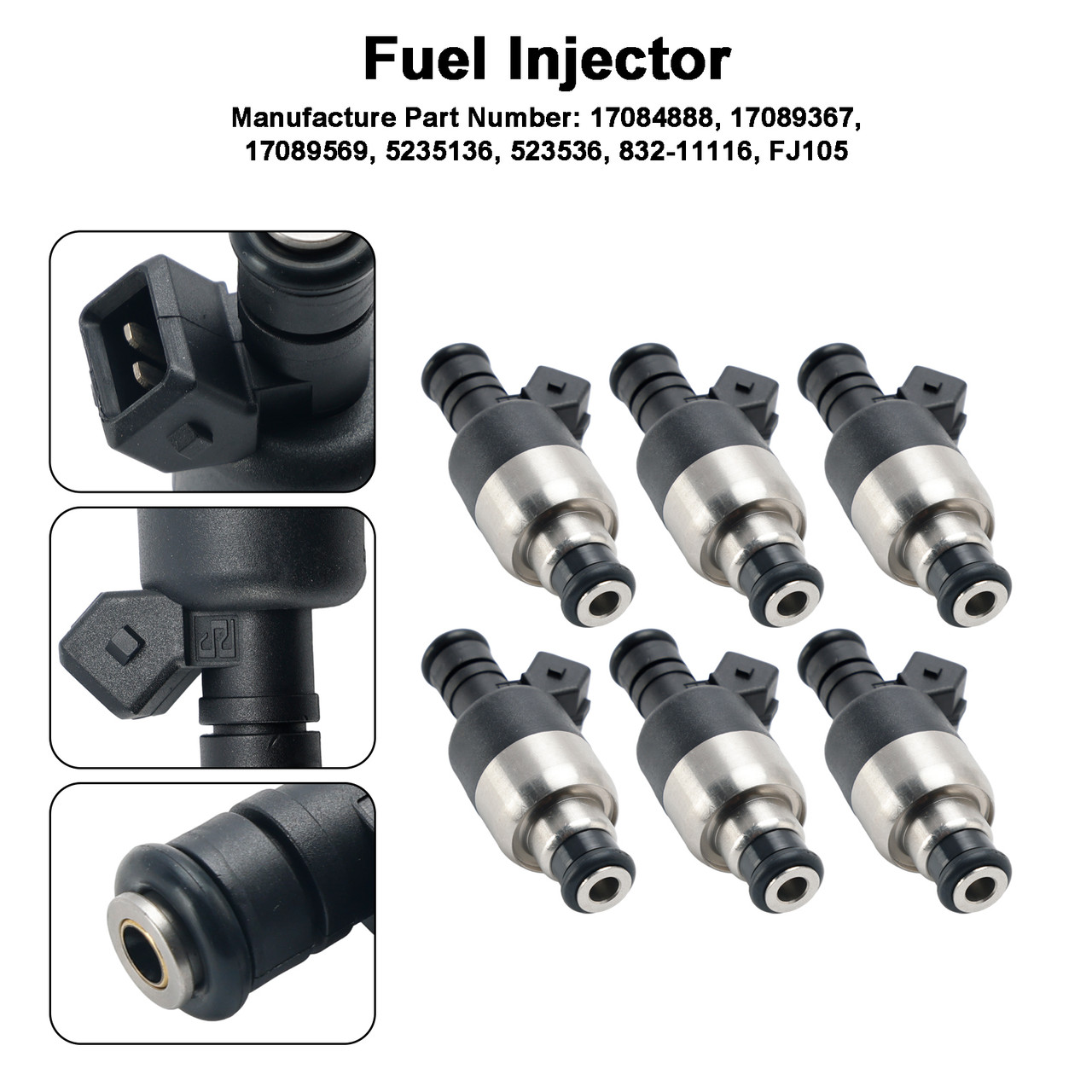 1987-1988 CADILLAC CIMARRON 6PCS Fuel Injector 5235136 Silver Generic