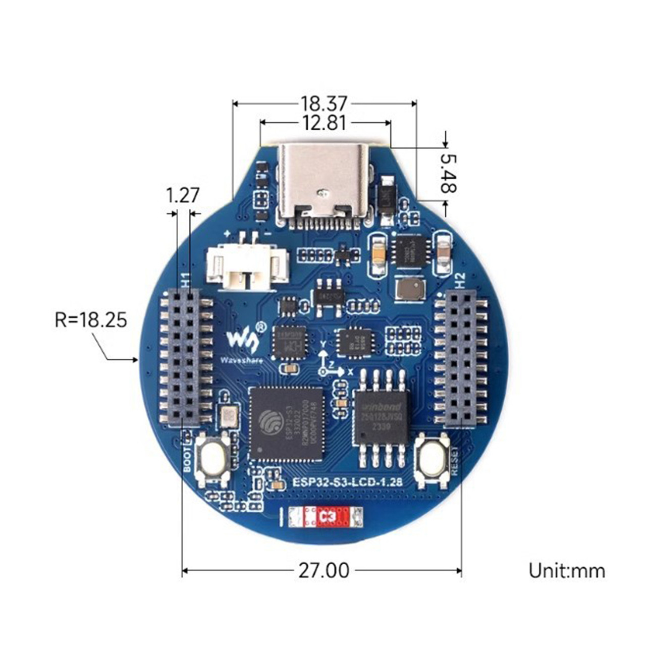 ESP32 S3 Development Board with 1.28-inch LCD Screen Round IPS
