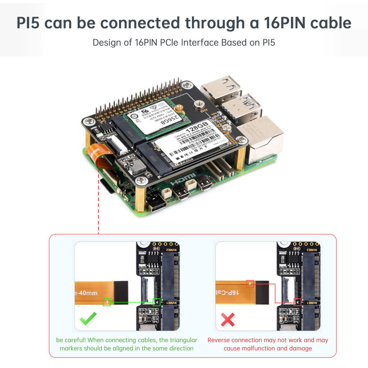 Raspberry Pi 5th Generation PCIe to Dual-Channel M.2 Adapter Board