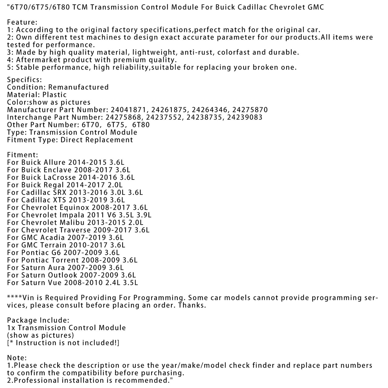 2008-2017 Chevrolet Equinox Impala Malibu Traverse Transmission