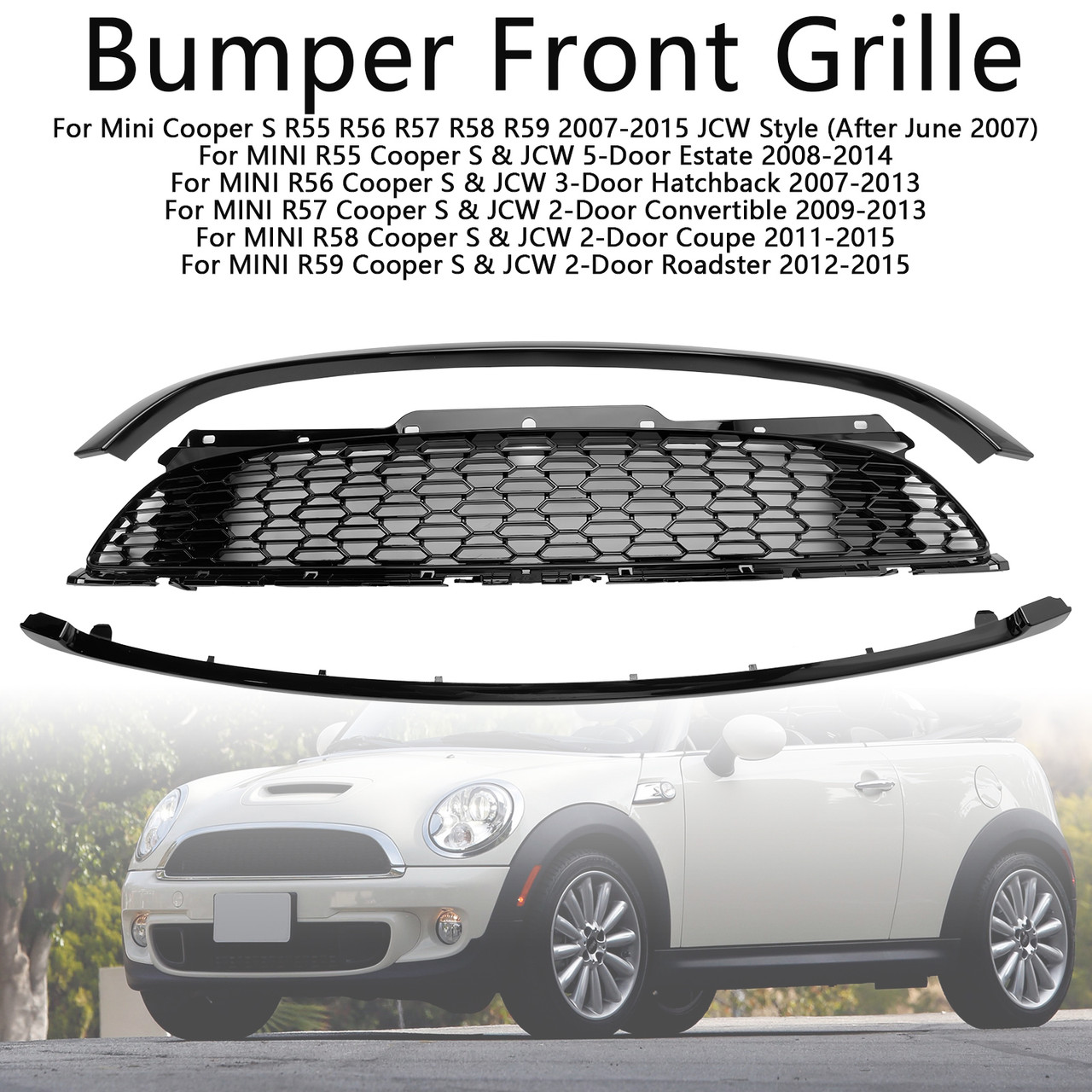 2007-2015 Mini Cooper S R55 R56 R57 R58 R59 JCW Style 3PCS Gloss Black Front Grille Generic