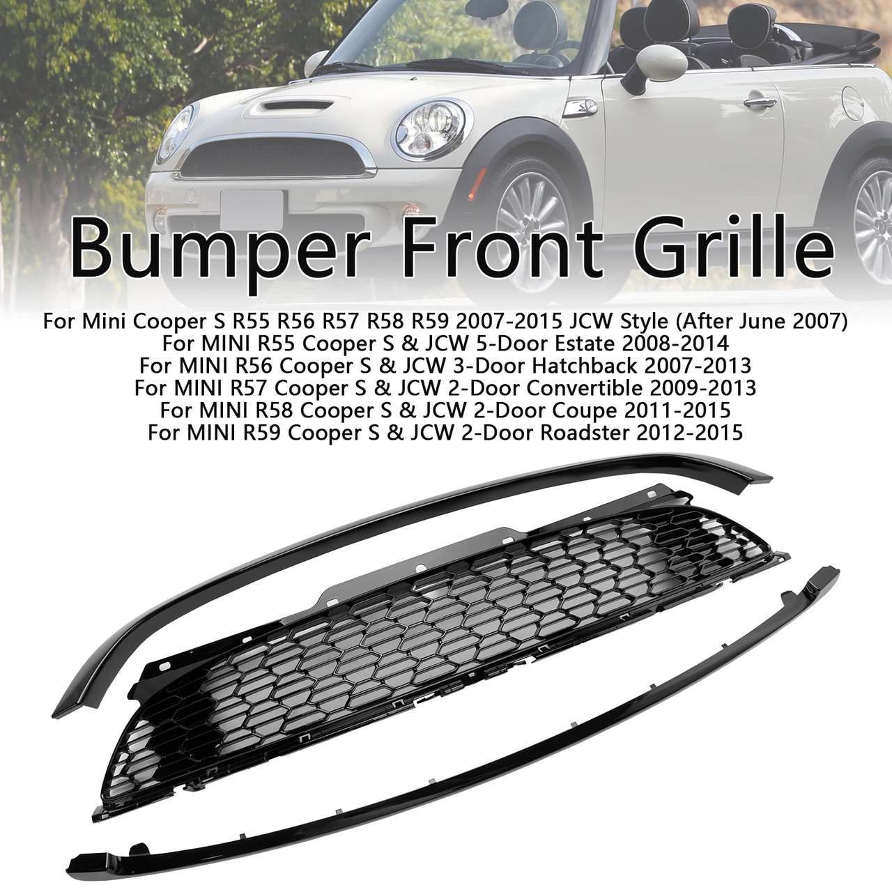 2007-2015 Mini Cooper S R55 R56 R57 R58 R59 JCW Style 3PCS Gloss Black Front Grille Generic