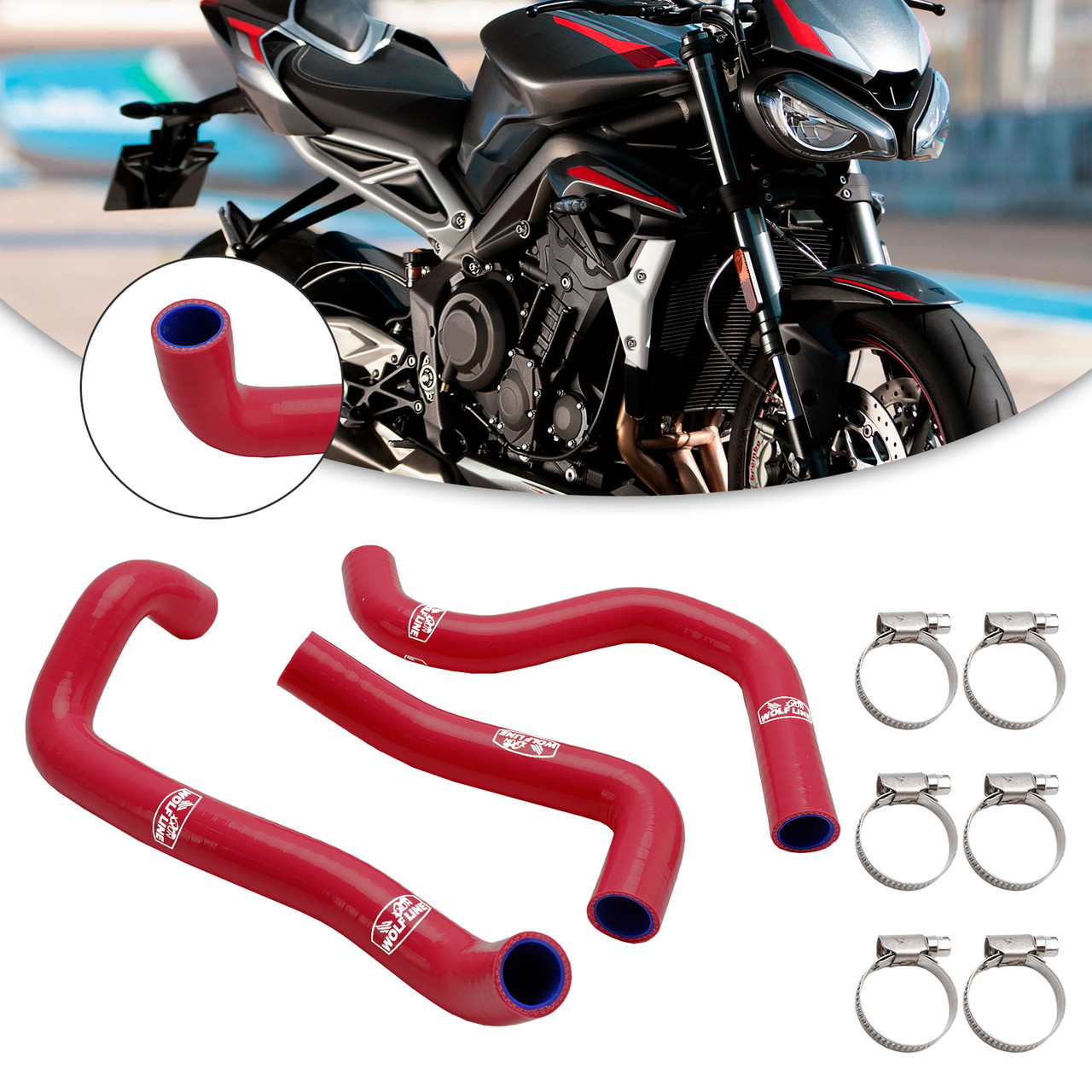2020-2022 Triumph Street Triple 765R/ 765RS Silicone Radiator coolant Hose kit Red Generic