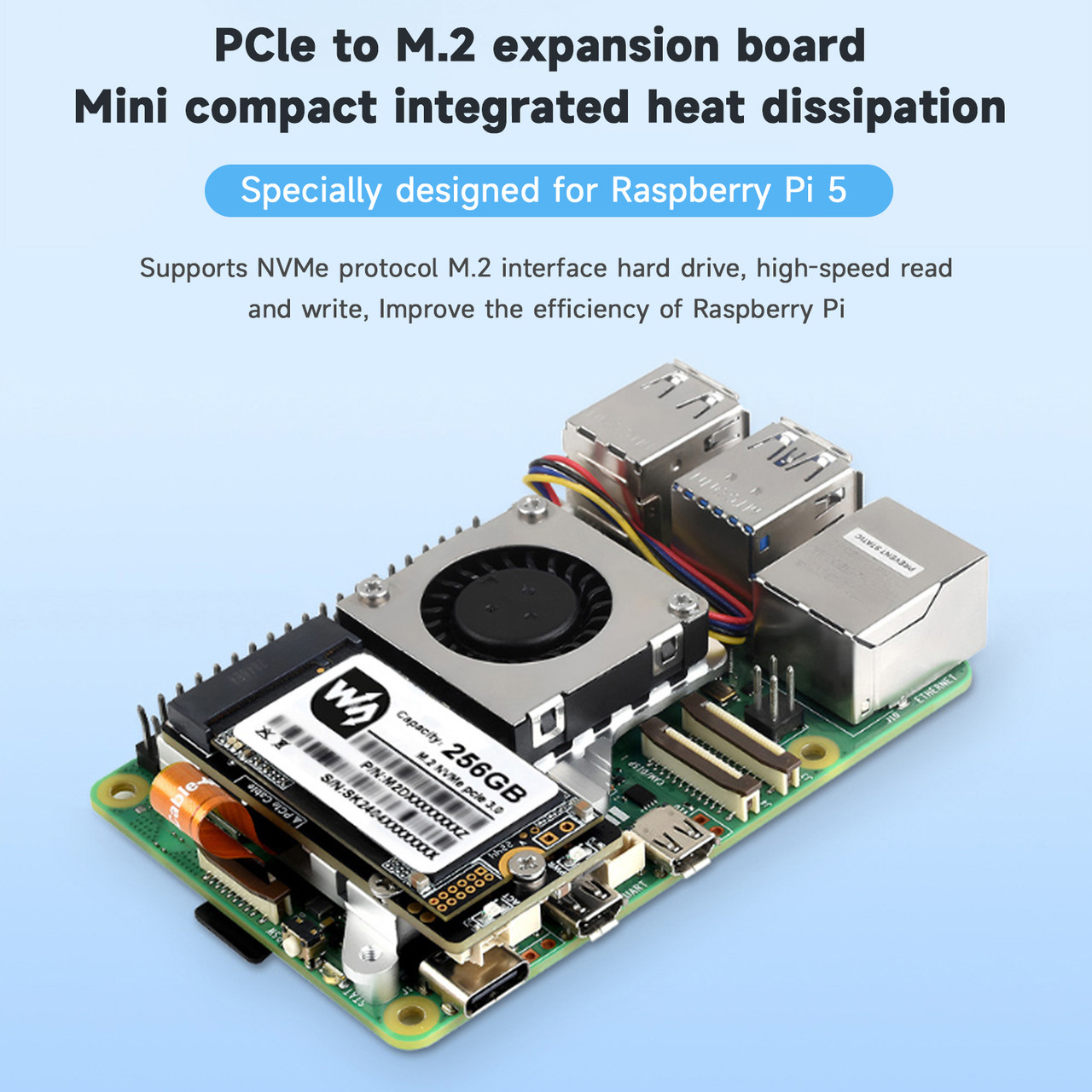 Raspberry Pi 5 PCIe to M.2 Adapter 5/5B Expansion Board Nvme Hard