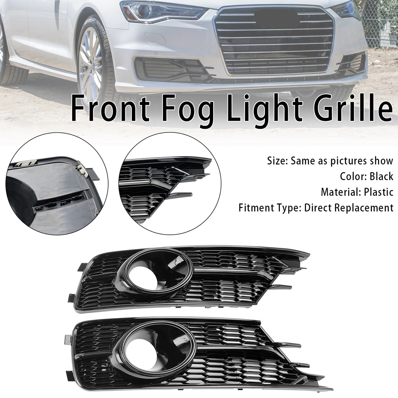 2016-2018 Audi A6 C7 2016-2018 W/ACC Hole 2 Front Fog Light Grille