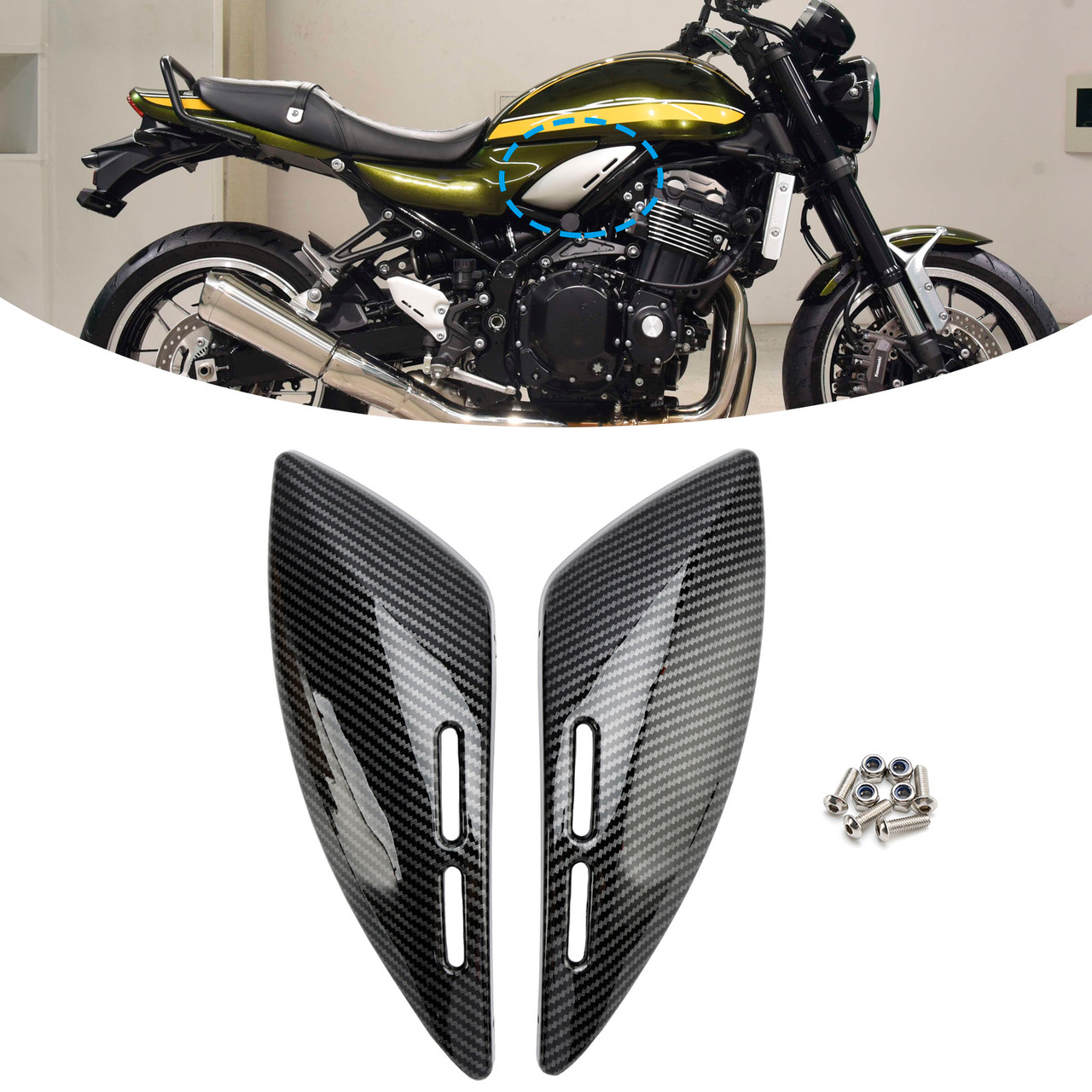 カワサキ　z900rs 2019 タンク 2018-2024 Kawasaki Z900RS Tank Side Panel Cover Fairing Carbon