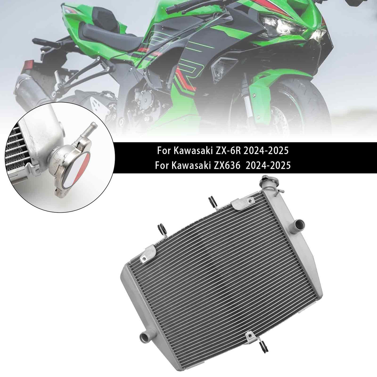 2024-2025 Kawasaki ZX-6R ZX636 Radiator Cooling Engine Cooler Silver Generic