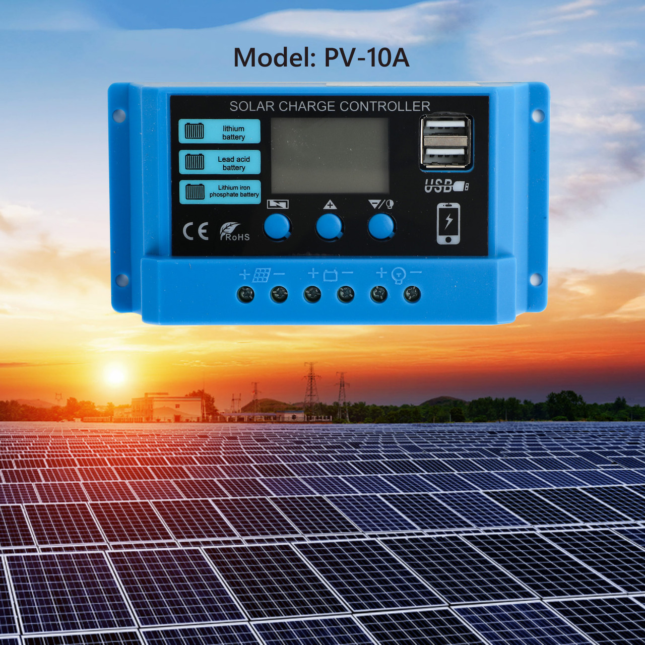 10A PWM Solar Charge Controller PV Regulator For Lifepo4 Lithium Lead Acid Gel 10A PWM Solar Charge Controller PV Regulator For Lifepo4 Lithium Lead Acid Gel