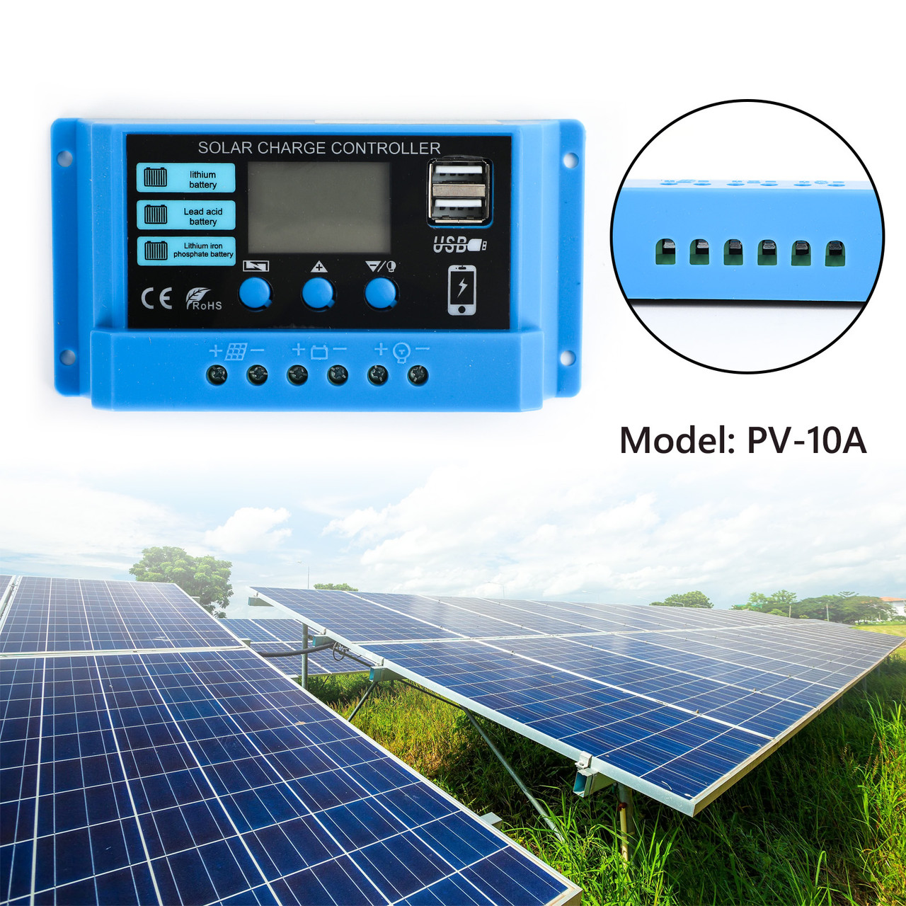 10A PWM Solar Charge Controller PV Regulator For Lifepo4 Lithium Lead Acid Gel 10A PWM Solar Charge Controller PV Regulator For Lifepo4 Lithium Lead Acid Gel