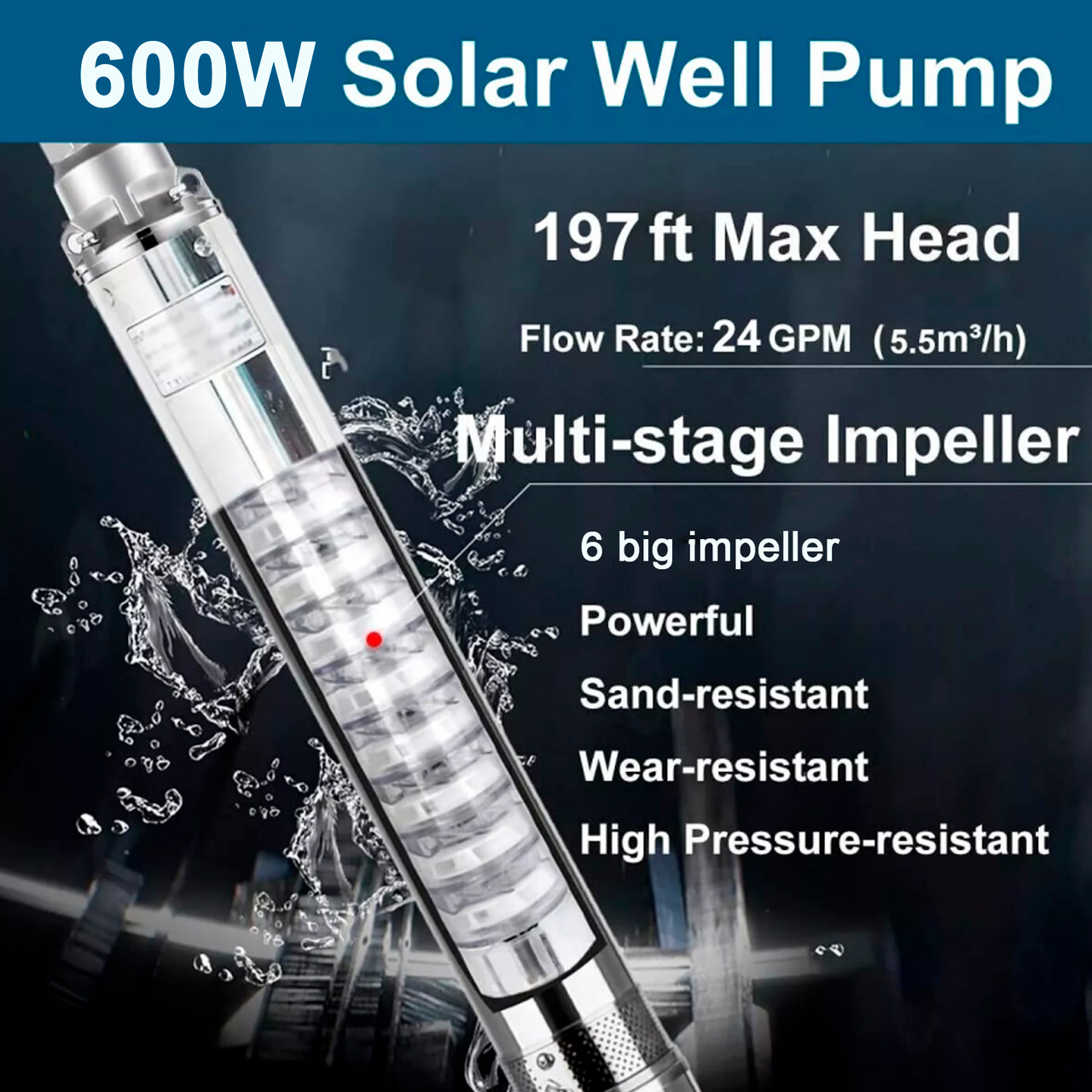 3" 600W Solar Pump Submersible Pump Bore DC 48V Impeller Pump + MPPT Controller