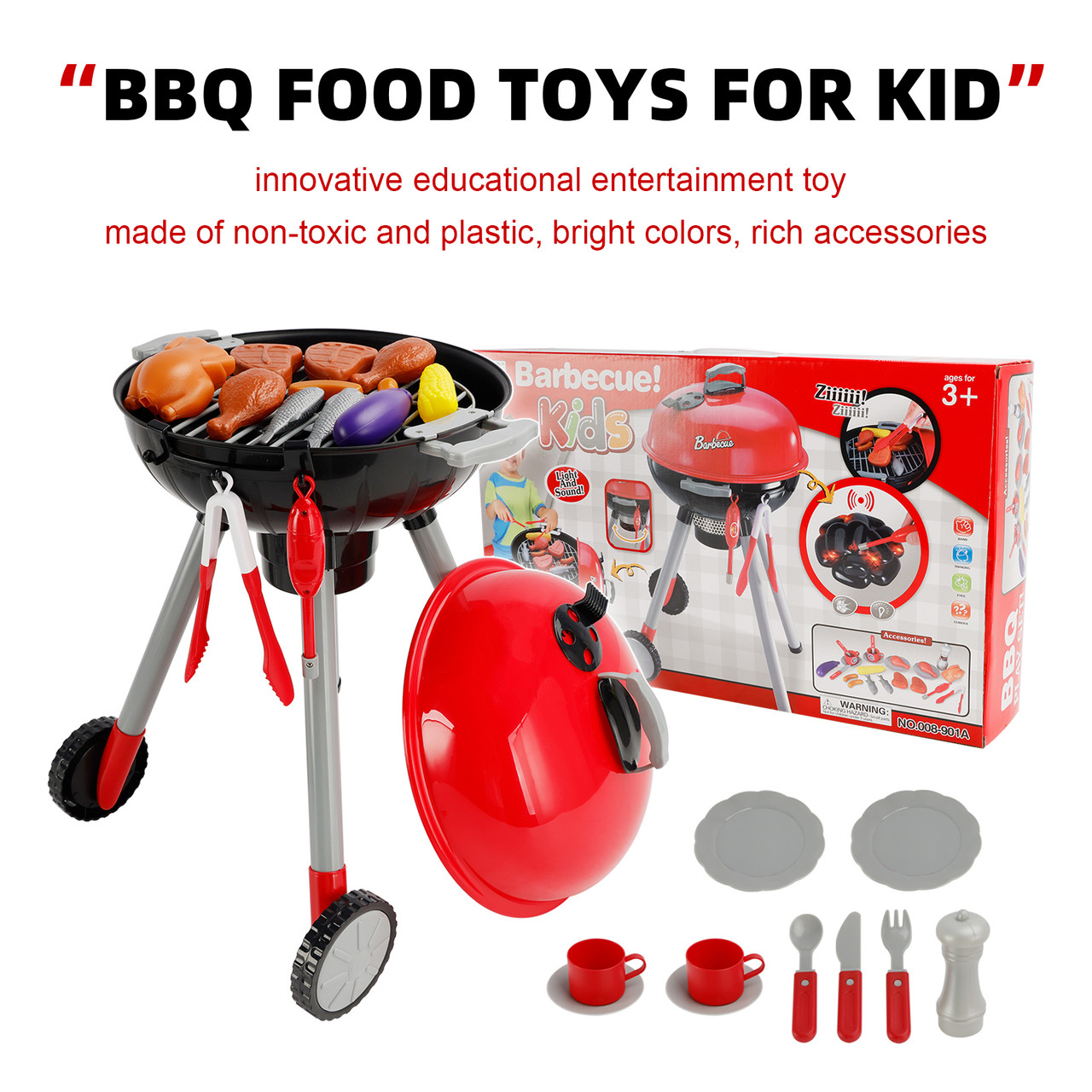 BBQ Grill Kitchen Cooking Interactive Sizzle Light Pretend Food