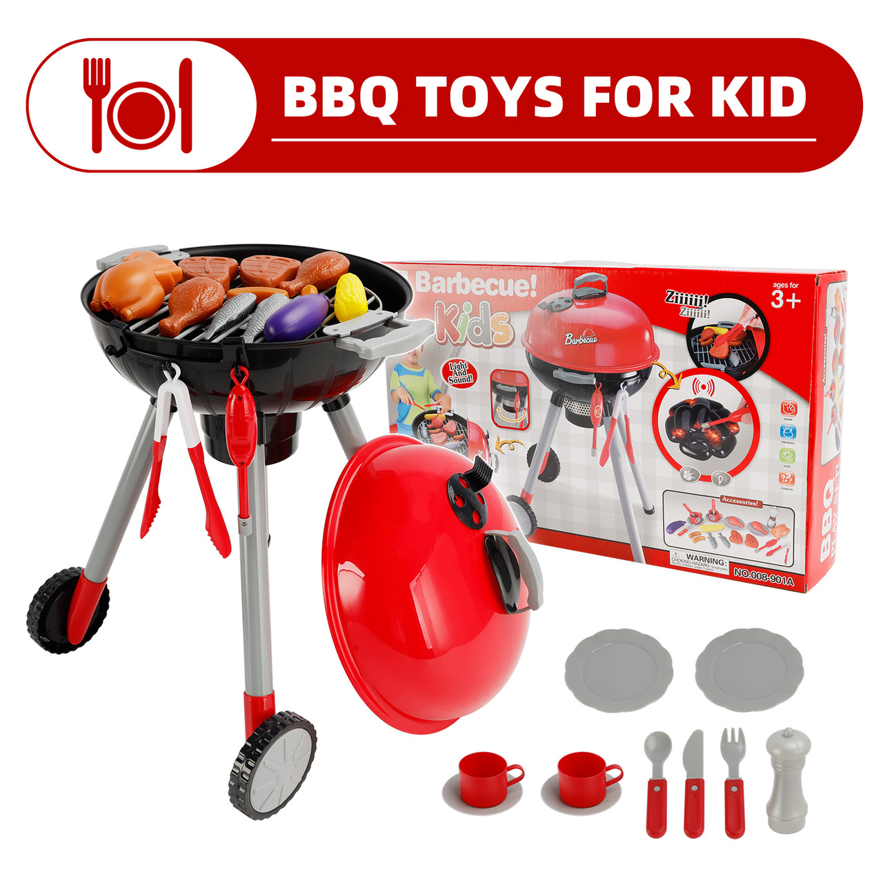 BBQ Grill Kitchen Cooking Interactive Sizzle Light Pretend Food