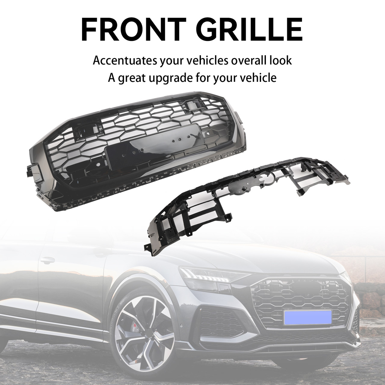 2019-2023 Audi Q8 SQ8 RSQ8 Style Front Honeycomb Mesh Grille Gloss Black Generic