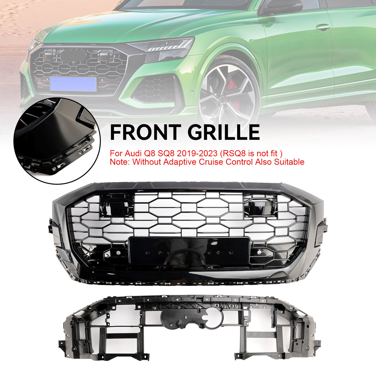 2019-2023 Audi Q8 SQ8 RSQ8 Style Front Honeycomb Mesh Grille Gloss Black Generic