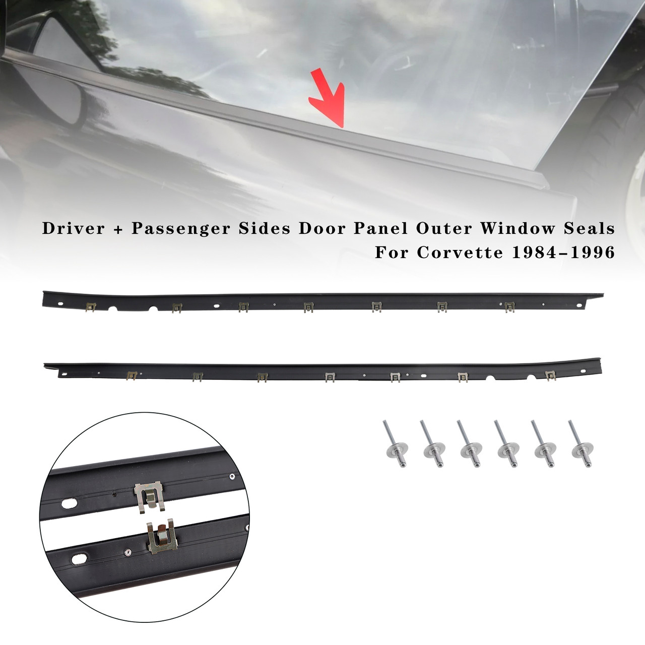 1984-1996 Corvette Driver + Passenger Sides Door Panel Outer Window Seals Generic 1984-1996 Corvette Driver + Passenger Sides Door Panel Outer Window Seals Generic