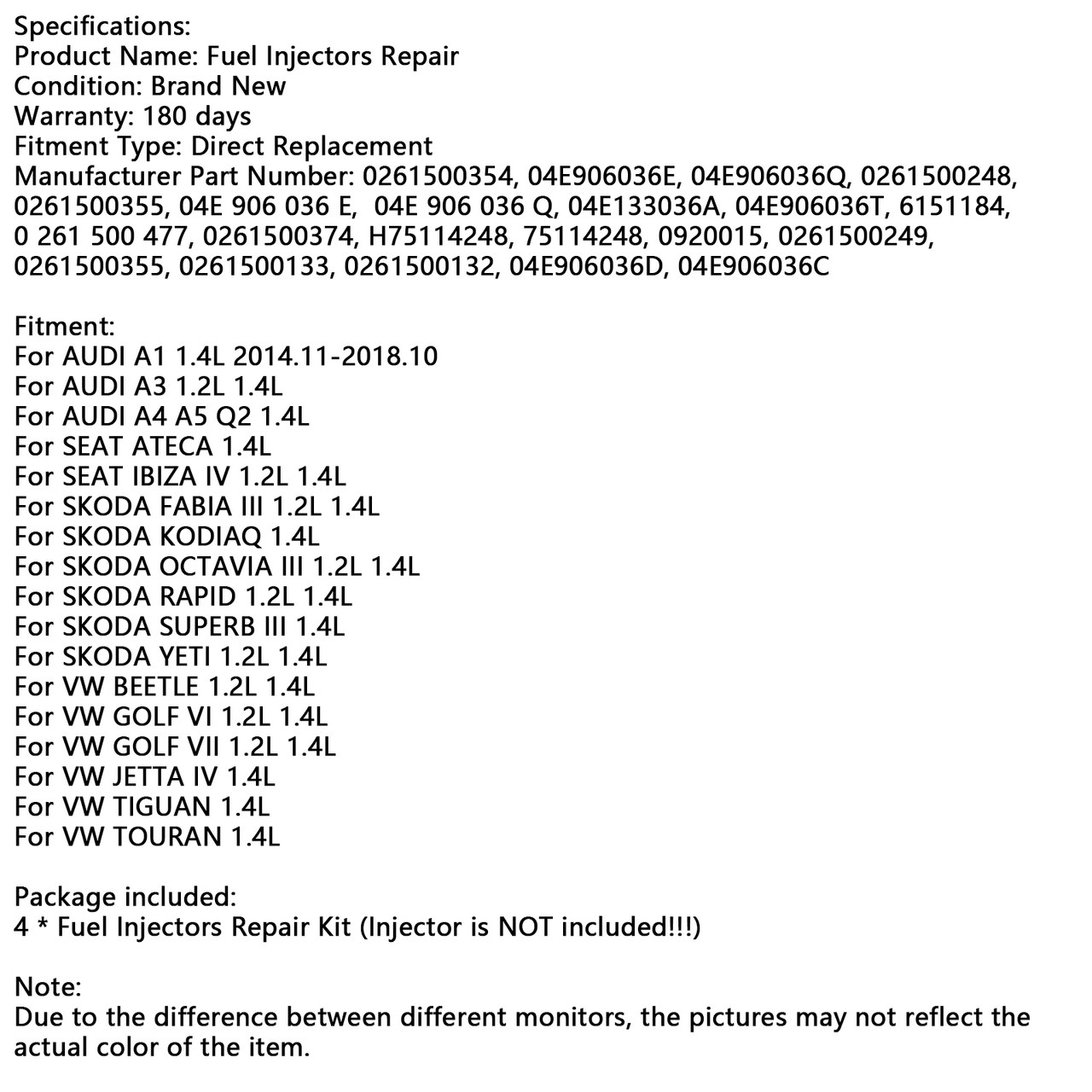 SKODA FABIA KODIAQ OCTAVIA RAPID SUPERB YETI 4PCS Fuel Injector Service Kit O-Ring 0261500354 Generic
