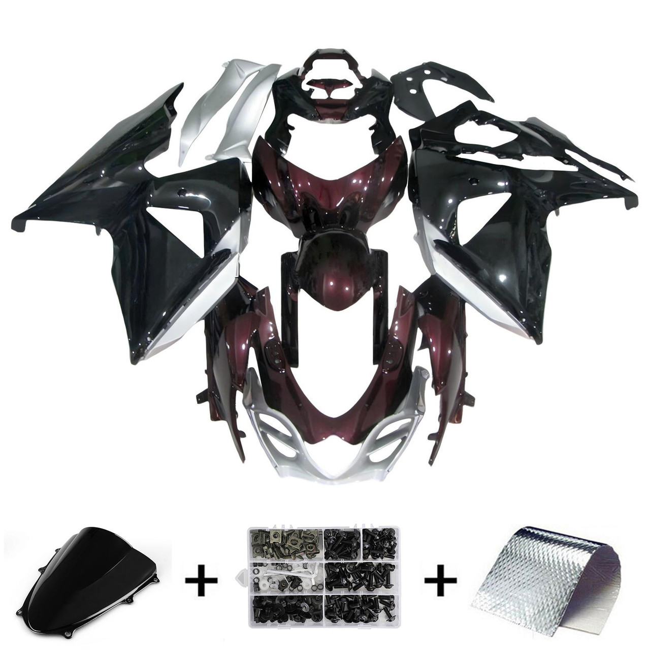 2009-2016 K9 GSXR1000 Suzuki Gloss Black&Dark Red Fairing Kit