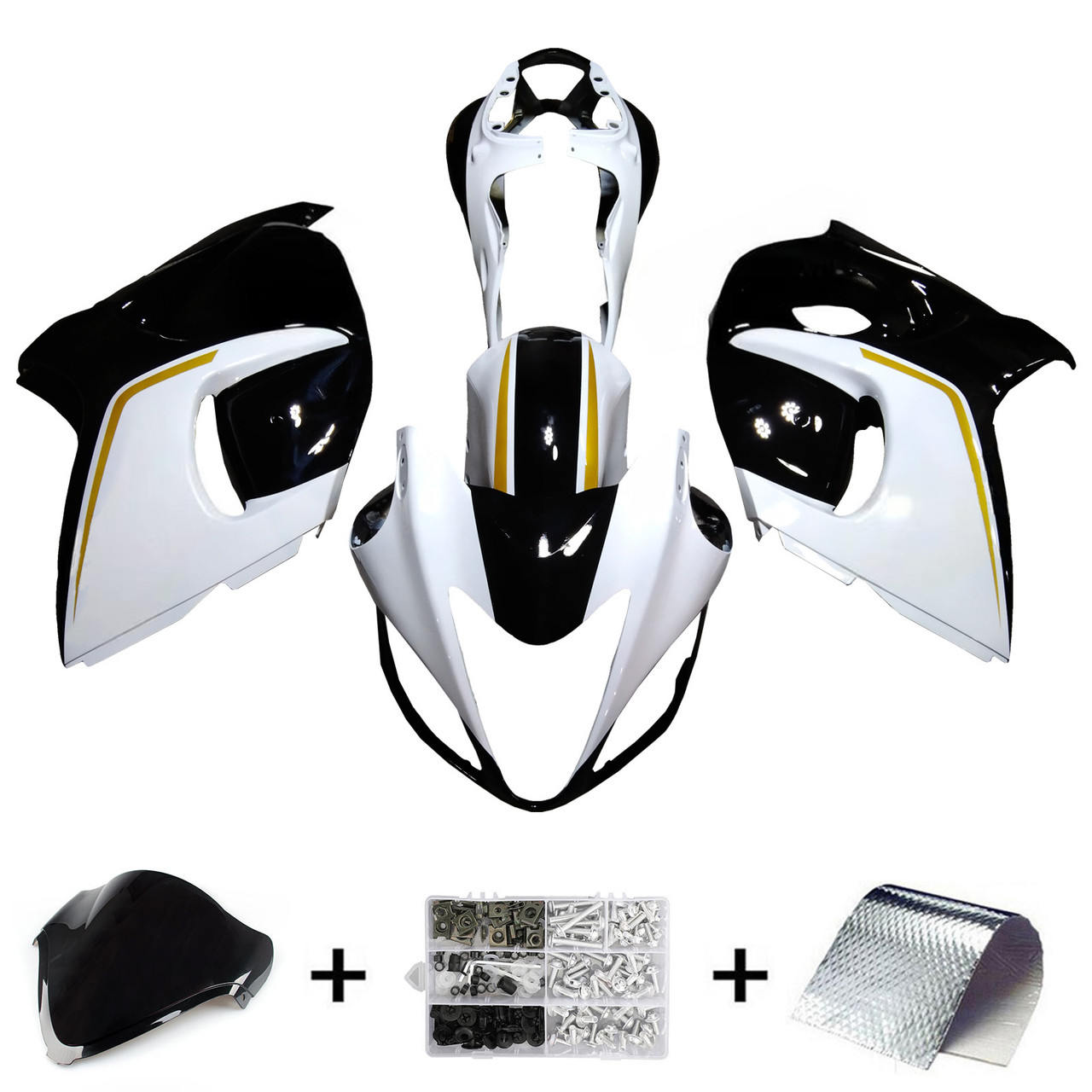 2008-2020 GSX1300R Hayabusa Suzuki White with Gold Logo Fairing Kit