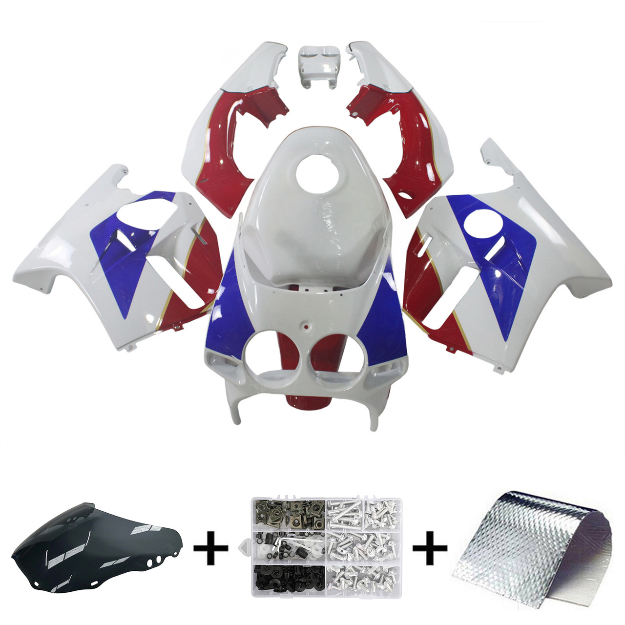 1988-1989 Honda CBR250RR MC19 White Blue Red &Logo Fairing Kit