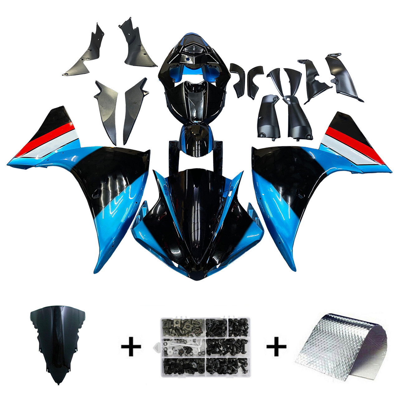 2012-2014 Yamaha YZF 1000 R1 Black Light Blue Fairing Kit